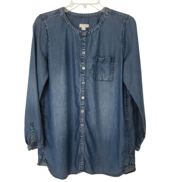 J. Jill Denim Chambray Tunic Shirt Button Up Size Small Long Sleeve Lyocell - Picture 1 of 7